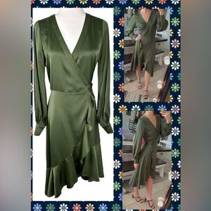 The Drop X Jacey Duprie Green Satin Wrap Style Maxi Dress